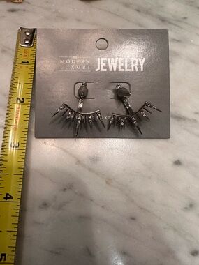 Modern Lux Gunmetal Spike Jacket Earrings with Clear Crystals